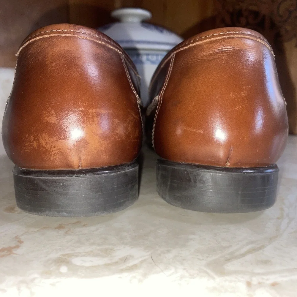 Hush Puppies Mens 10W San Remo Leather Loafers Shoes w/  Tassel Weave Brown‎
